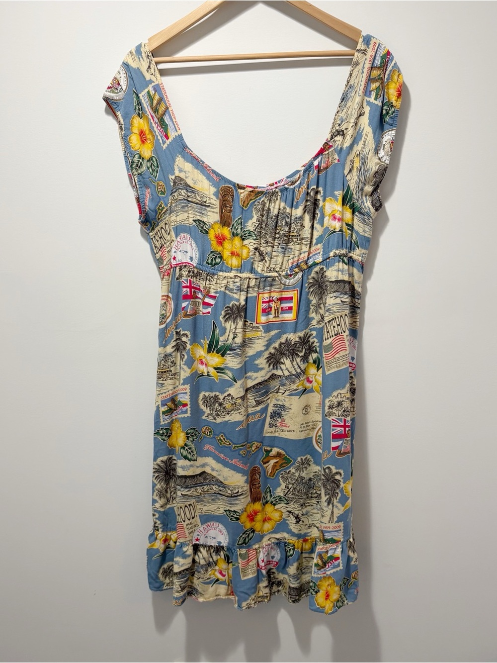 Vintage Reyn Spooner Hawaiian Tiered Off The Shoulder Dress Size Large Tropical